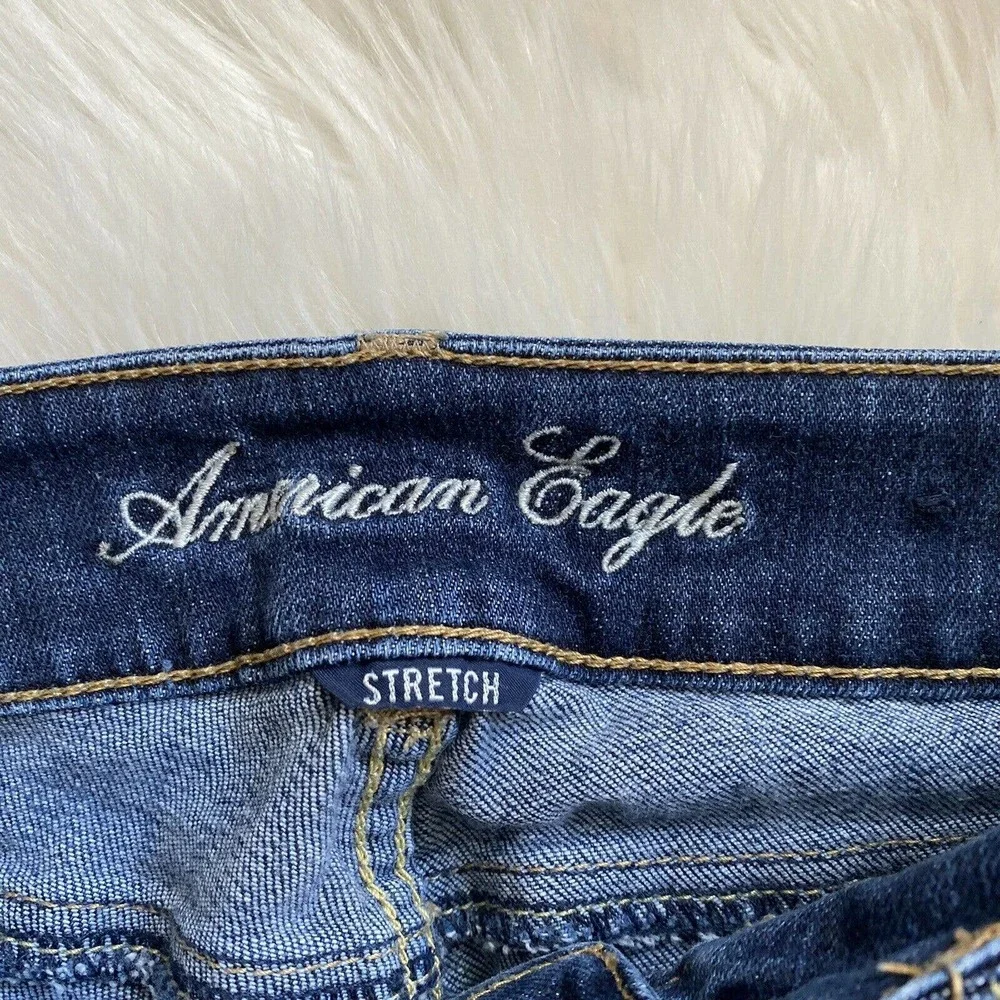 American Eagle Outfitters Blue Jean Denim Artist Stretch Size 2 Regular Med Dark - Picture 3 of 10